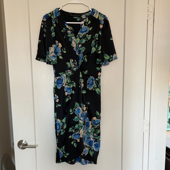 Zara Dresses & Skirts - Zara Black Dress with Blue Floral Design